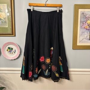 Vintage Chicos Embroidered Black Skirt Small 90s Asian Colorful Artsy Midi  Boho